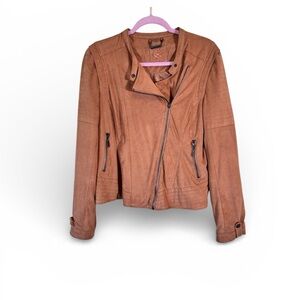 Odyn Tan Faux Suede Leather Bomber Jacket Fall Women’s L Bikercore Moto Classic